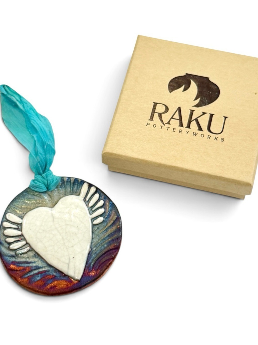Handmade Raku Pottery Heart Ornament ‘I Am Courageous’ Inspirational Gift | NWT